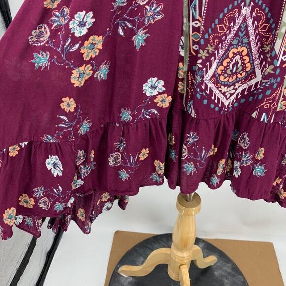 Free People Dress Womens XS Plum Floral Annka Border Slip Keyhole Back Swing - Picture 5 of 14